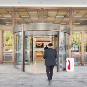 Modern Two-Flap Automatic Revolving Sliding Door Windproof Hotel Exterior Design Glass and Plastic Material